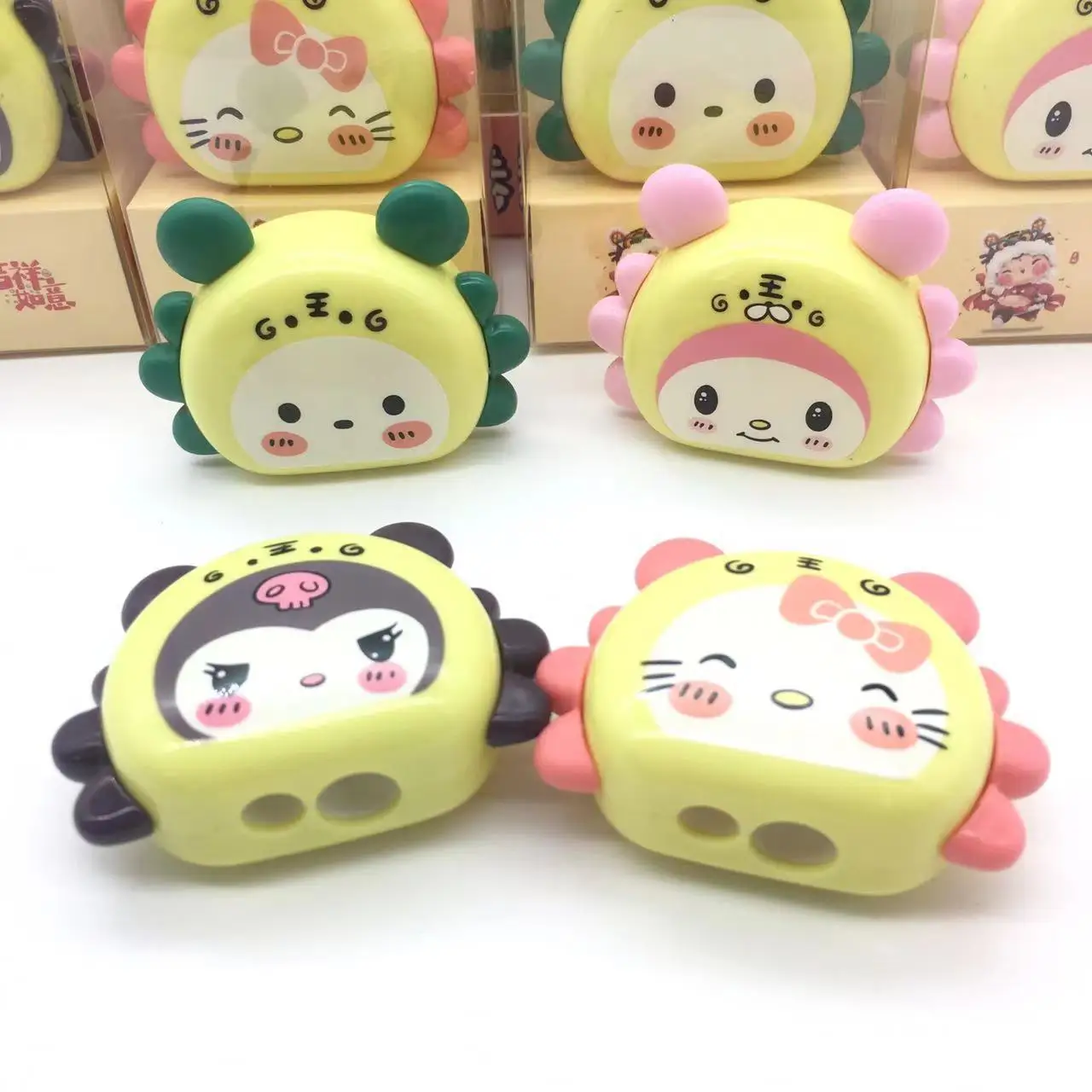 Portable Cartoon Double Hole Plastic Mini Manual Pencil Sharpener with Custom Logo