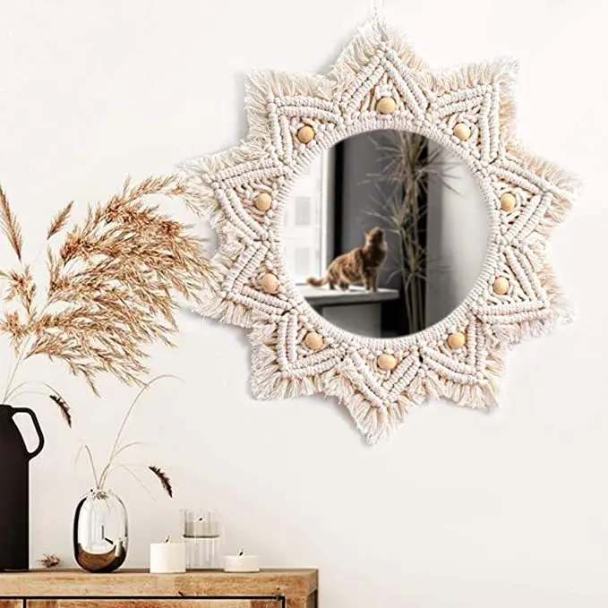 Bohemian Tassels knitted tapestry Wall Decor makeup Mirror bathroom  wall Framed mirror