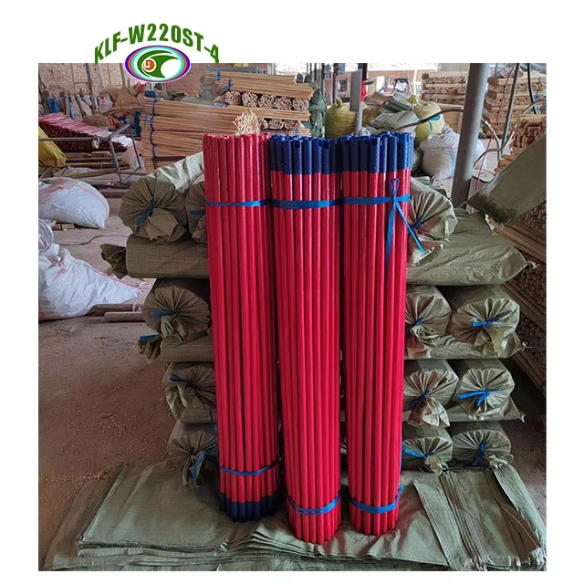 120 cm by 2.2 cm red yellow blue green base color black  lines pvc coated wooden broom mop brush handles sticks