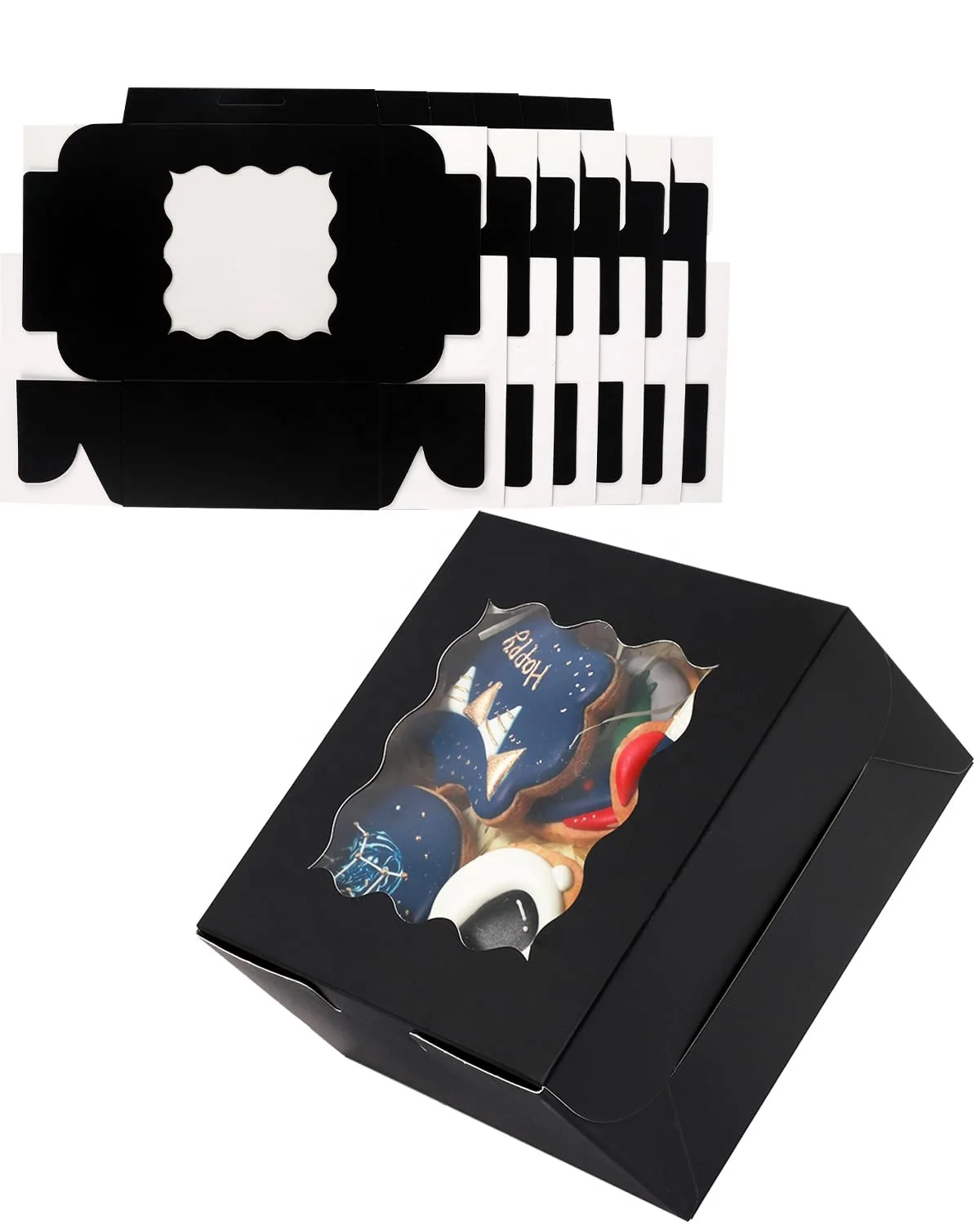 Продажа экологически чистых макаронных яиц пирог десерт складывающаяся крафт-коробка биоразлагаемая картонная мини-черная Корейская бумажная коробка для торта