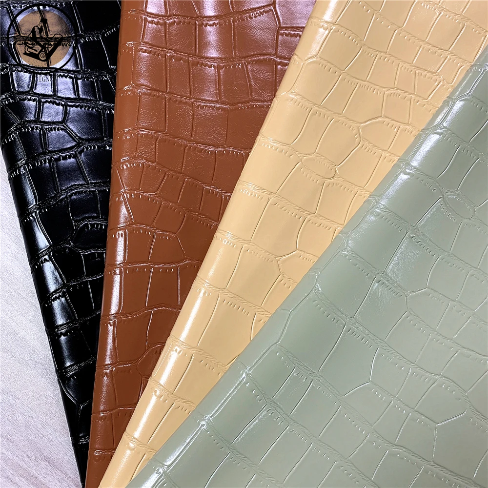 recycled artificial embossed crocodile  faux  leather rolls  for bags and shoes