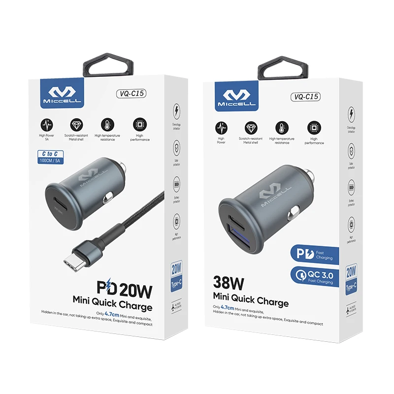  MICCELL 38W car chargers with cable wholesale mobile charge portable mini fast phone usb c PD adapter charger for
