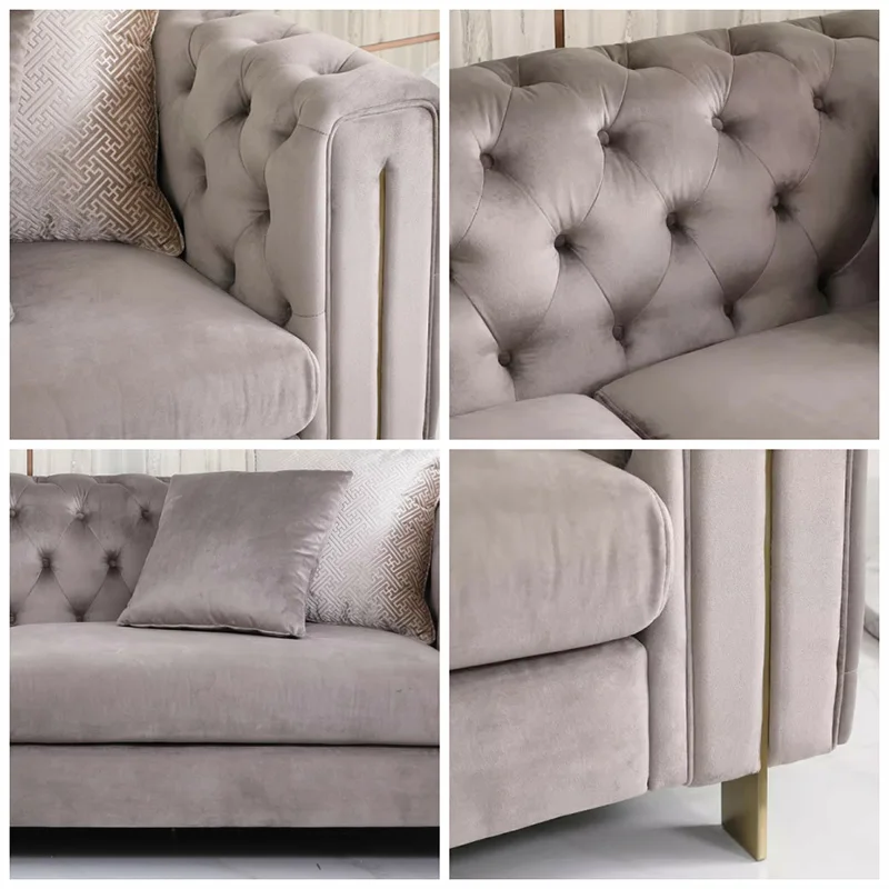 High quality modern lounge sofas set furniture for home luxury italian living room couch velvet fabric chesterfield sofa set