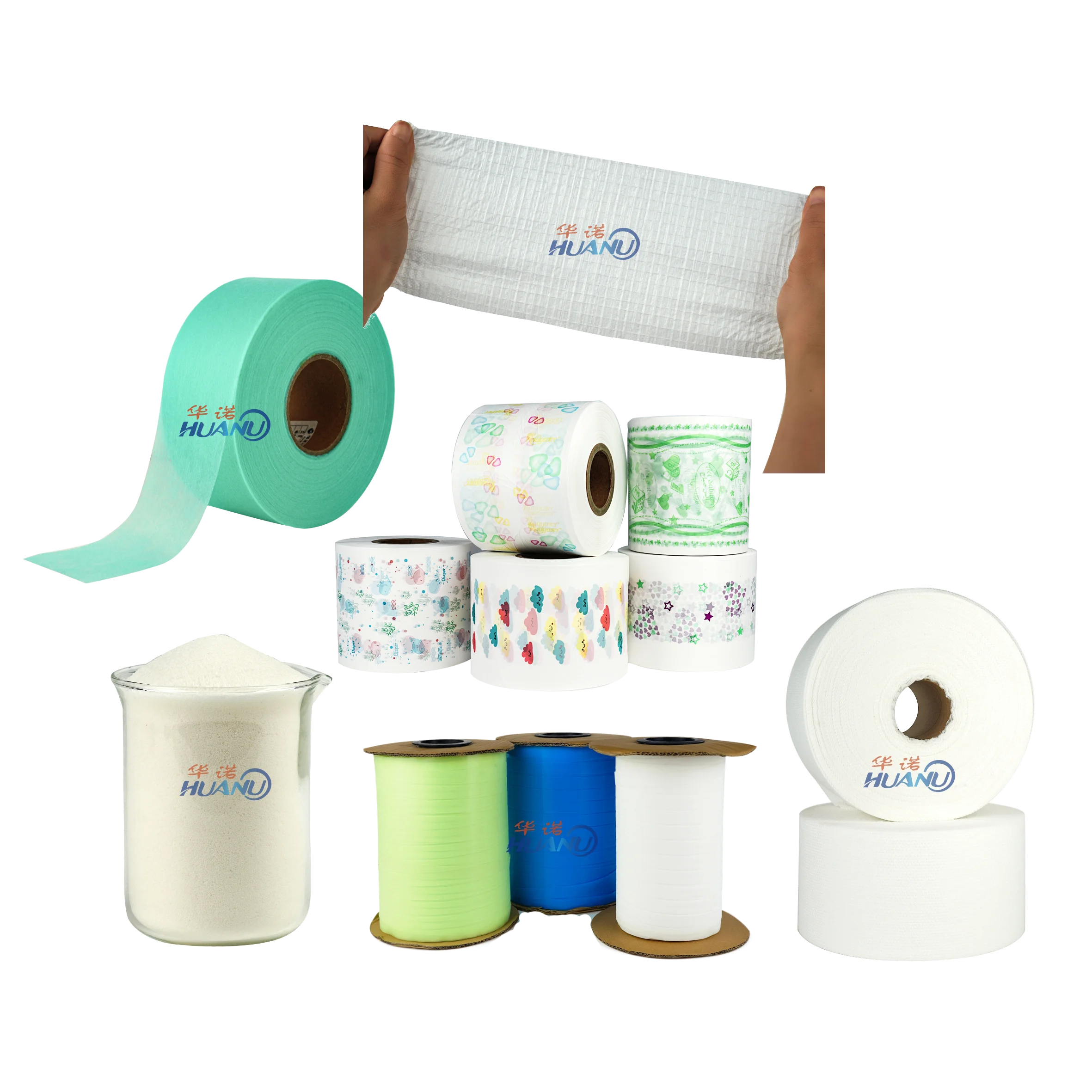 China Manufacturer Diaper Making Material Set ADL Sap Nonwoven Clothlike Backsheet Elastic Waist Band Of Diaper Material