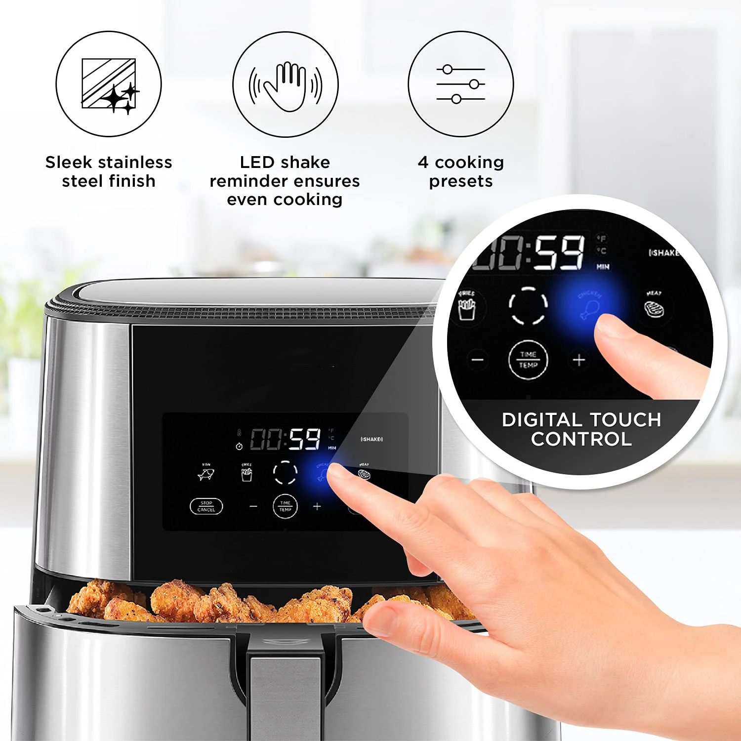 Electric Hot Air Fryers Cookers Digital Touch Screen Large Air Fryer Fast Quiet Cooking Air Fryers With Safe Basket