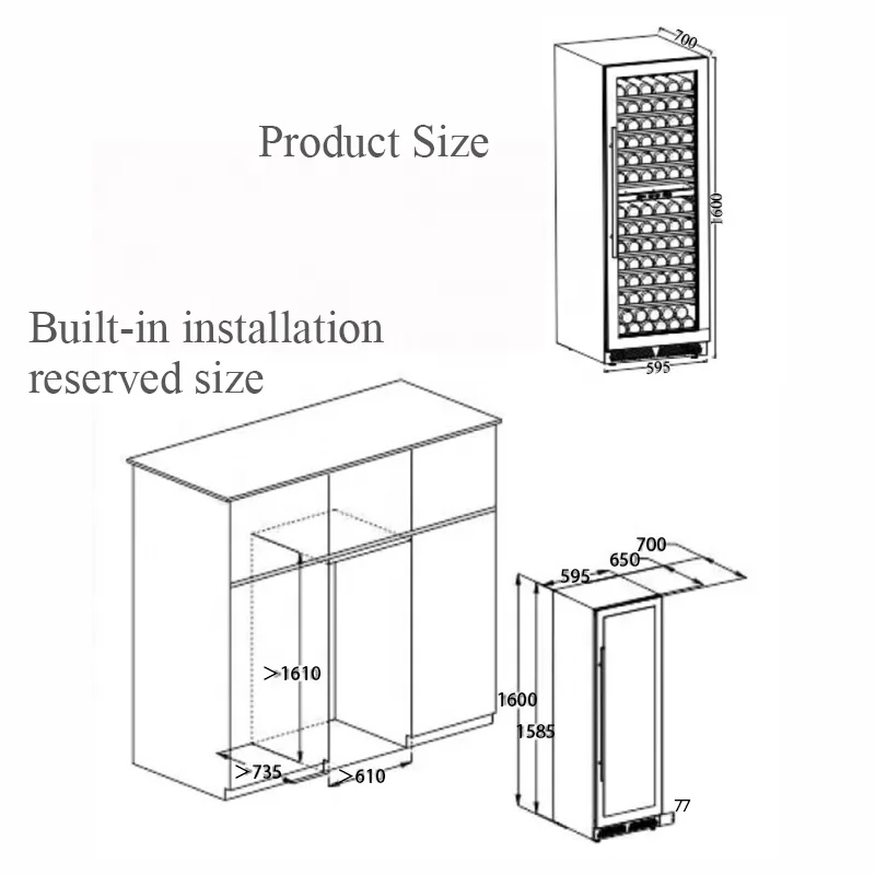 Двухзонный автономный встроенный электрический винный холодильник с инверторным компрессором