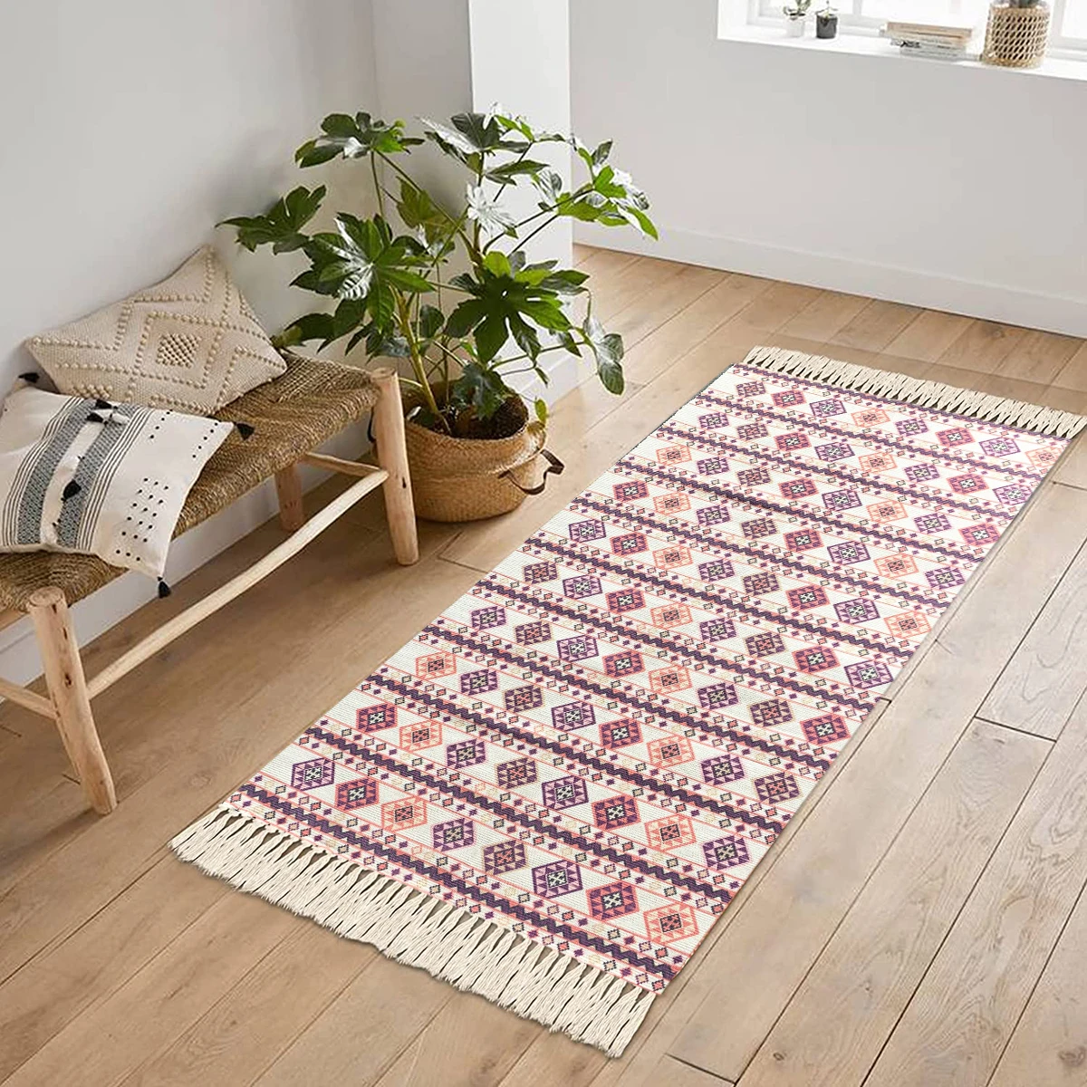 Customized Cotton Printed Boho Kitchen Rugs Decorative washable Rug Hand Woven Accent Floor Mat with tassels for Bathroom