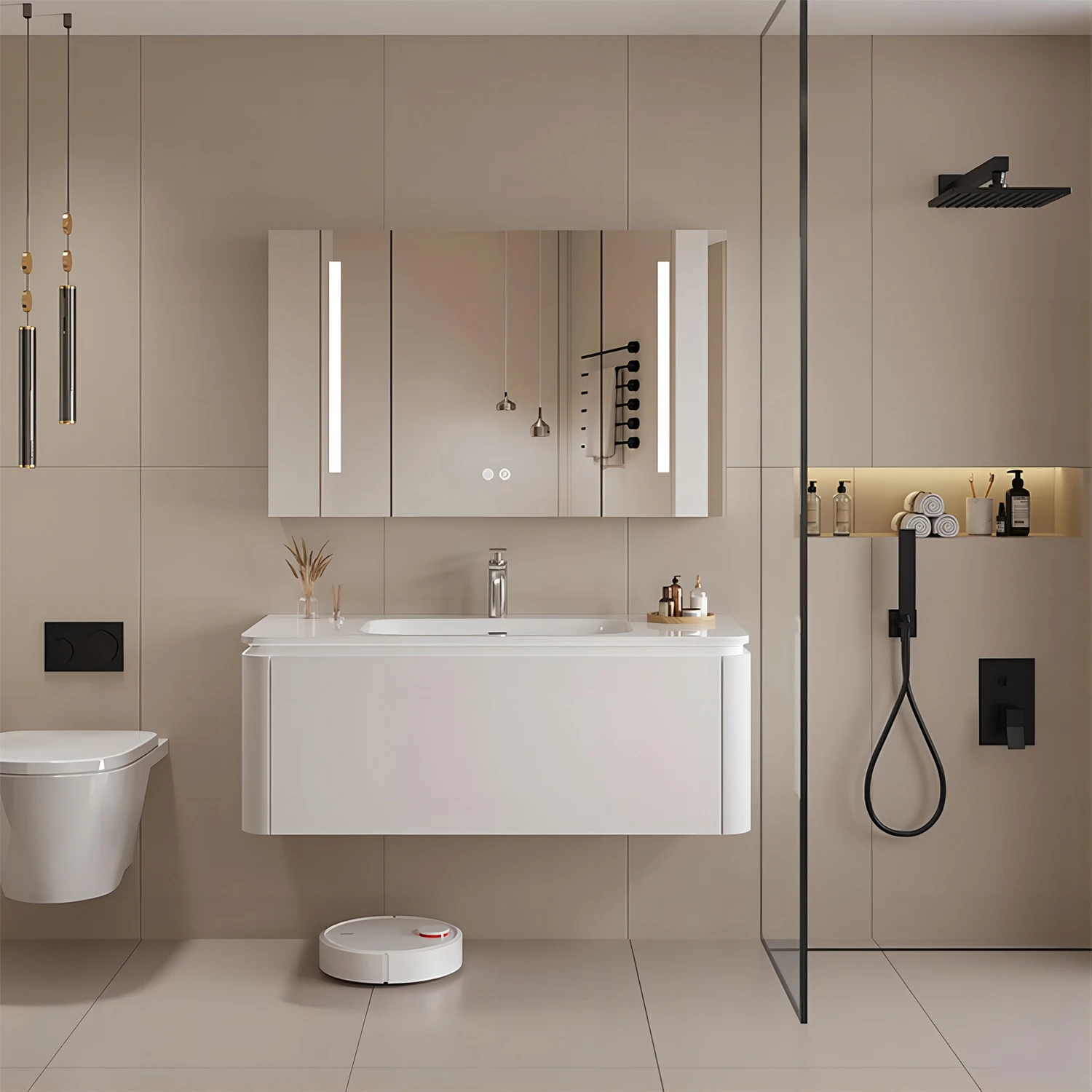 YIDA  Bathroom Vanity Sink Combo 32/40 inch Wall Mounted Cabinet Set Design White Resin Basin Sink Top