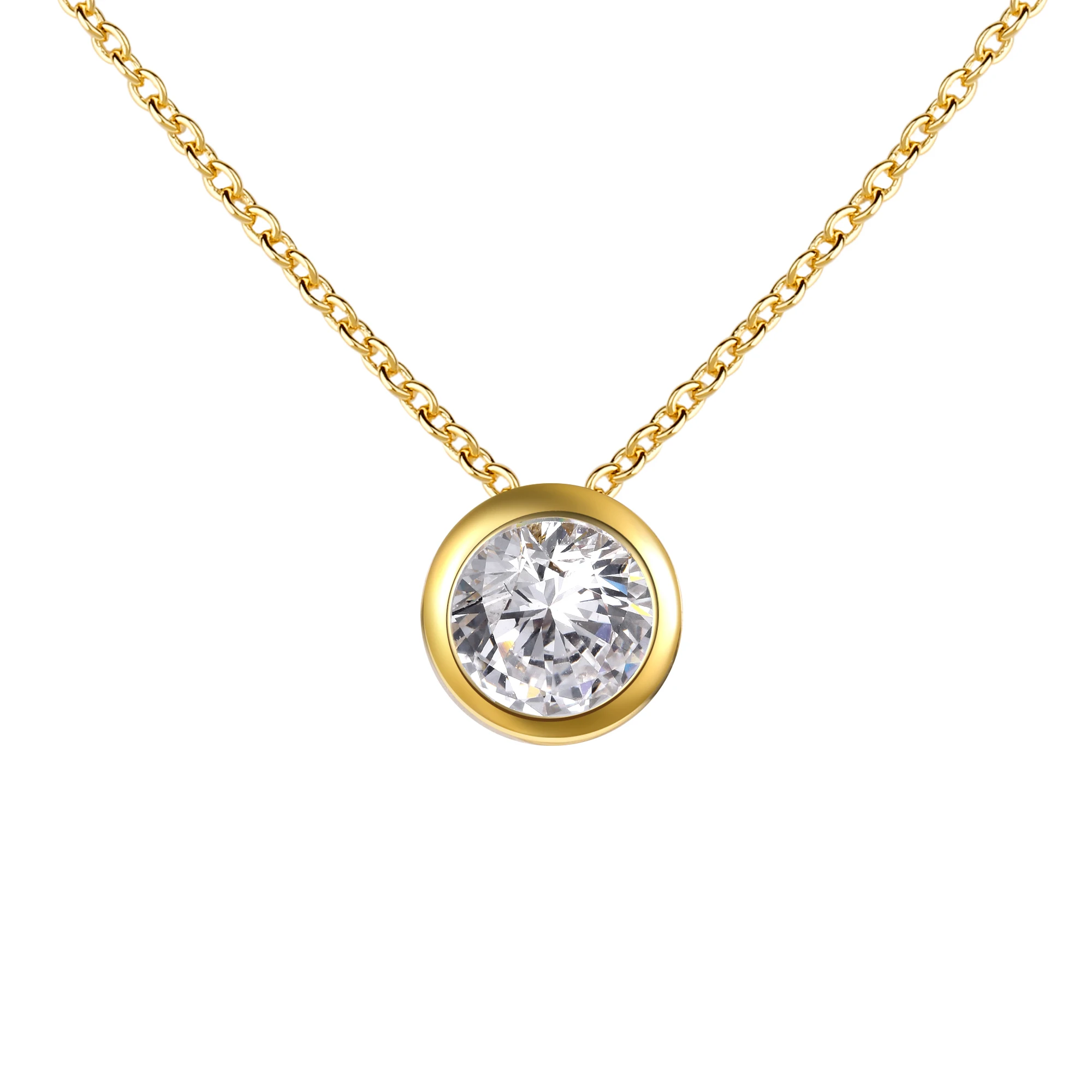 
925 Sterling Silver Inlay Zircon A Carat Bezel Setting Pendant Necklace Minimalist Trendy Gold Plated For Women INS Style 