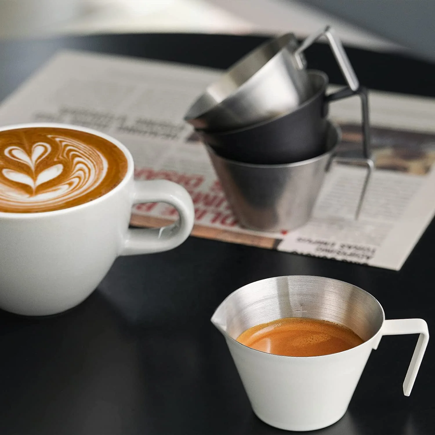 2oz Espresso Shot Cups Stainless Steel Measuring Cup with Handle Pouring Cup with Measurement Scale for Espresso Accessories