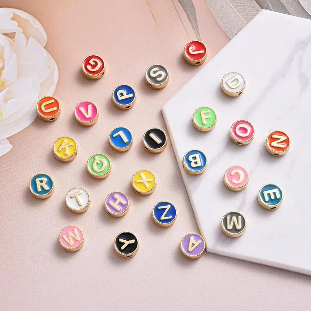  New Wholesale enamel alphabet beads DIY Zinc Alloy 8x4mm 26PCs/Bag