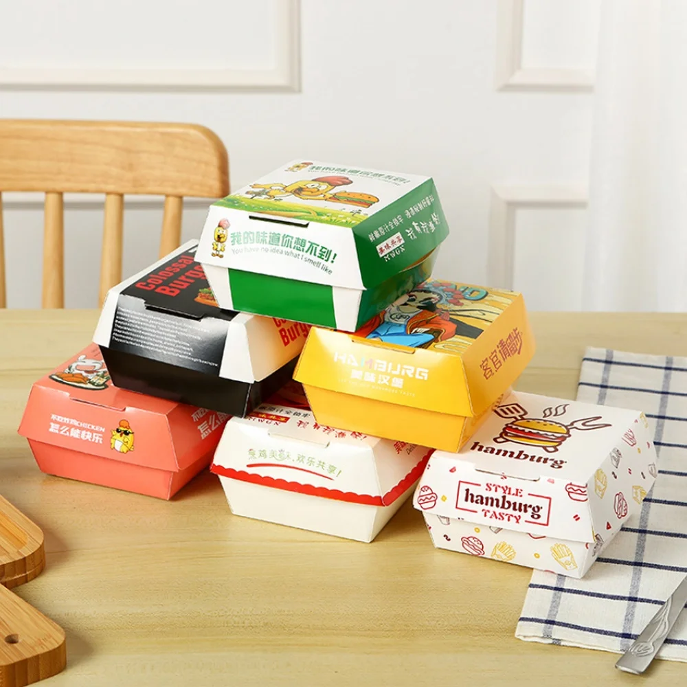 Biodegradable Take Away Food Boxes Food Packaging Hamburger Box Snack Box Square French Fries Fried Chicken Nuggets Carton Paper