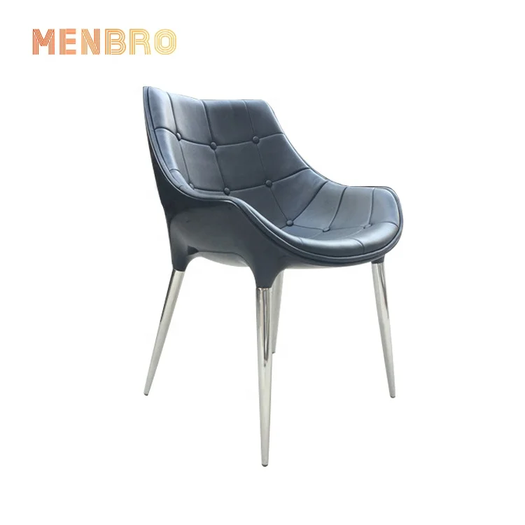 
Modern designer black leather stainless steel metal tufted Langham single Chair 