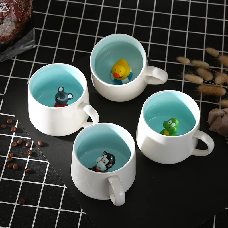 High Quality Customized Unique Design Ceramic Coffee Cup Cartoon Modern Color Matching Animal Mug