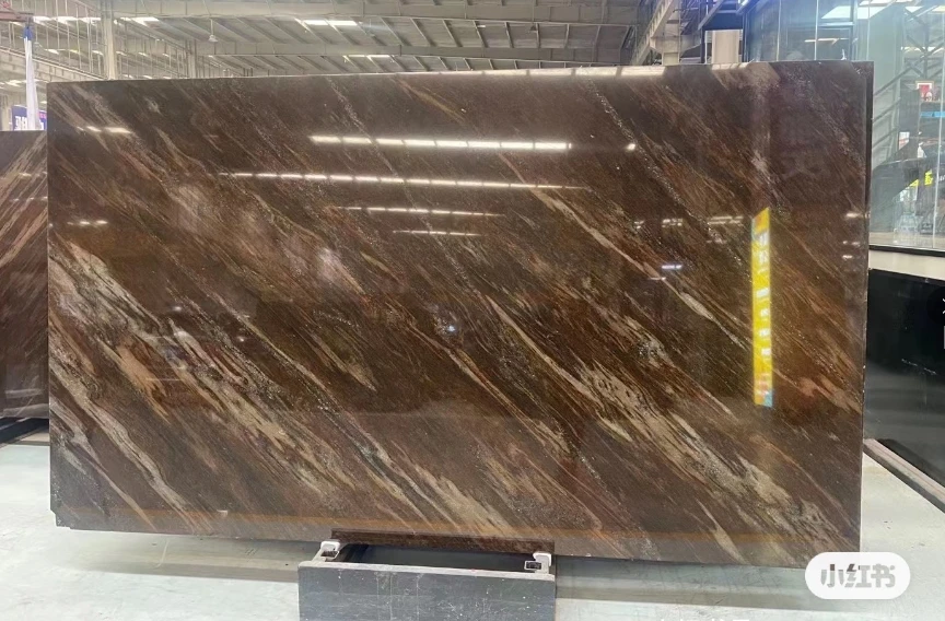 Exotic Brown granite big slab for villa and hotel interior wall panels wall cladding polished glazed marble look slab tile