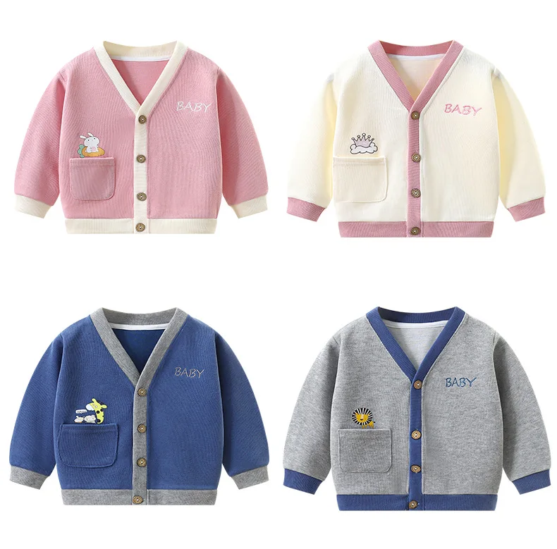 Boys and Girls Solid Color Letter Kids Knitted Clothing Children Fashion Cartoon Cardigan Baby Sweater Coat