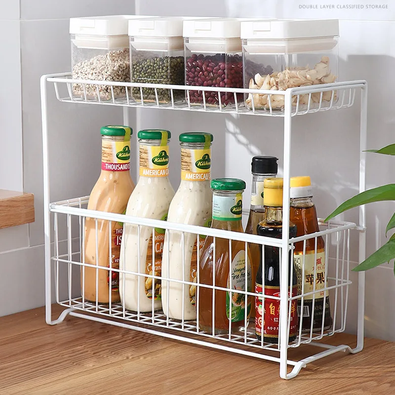 Kitchen Countertop Layered Shelf  Cabinet Rack Inner Compartment Divider Pot Rack Kitchen Closet Organizer