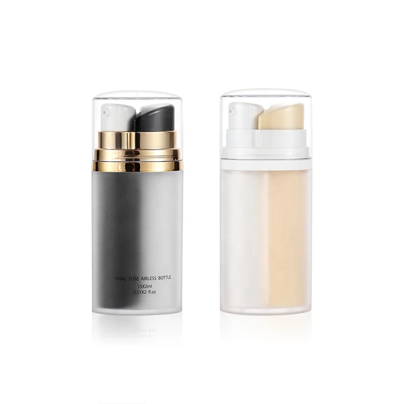 Hot Sale Empty Double Tube 2 In 1 Bottle Dual Chamber 15*15ml Double Chamber Plastic Cosmetic Airless Lotion Pump Bottles