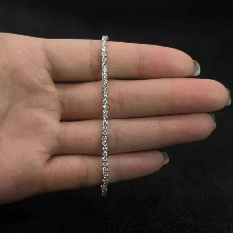 Fashion Unisex Jewelry VVS1  925 Sterling Silver White Gold Plated Chain Bracelet Charm Moissanite Tennis Bracelet