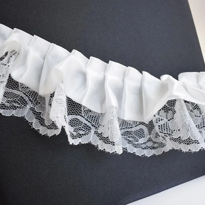 Deepeel AP2167 6cm Garment Wedding Accessories Fabric Pleated Lace Trim Flower Collar White Chiffon Ribbon Ruffle Lace