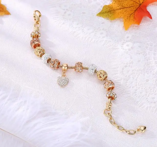 Very popular  gold  jewellery bead bracelet crystal  charm bangle bracelet