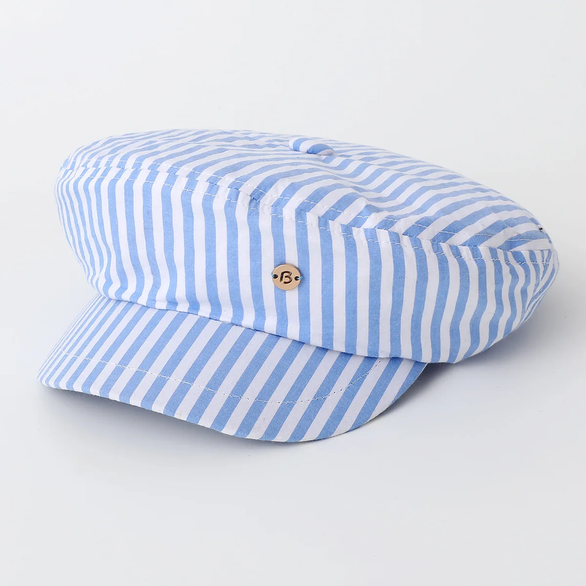 New Blue And White Beret Pin Stripes For Men And Women Hat Fashionable And Casual All-Match Beret