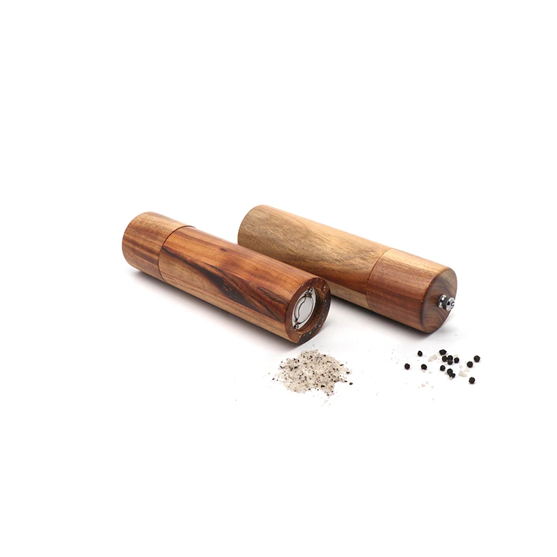 High Quality Kitchen Gadget Ceramic Grinders with Adjustable Coarseness Made From Sustainable Acacia Wood Salt Pepper Mill Set