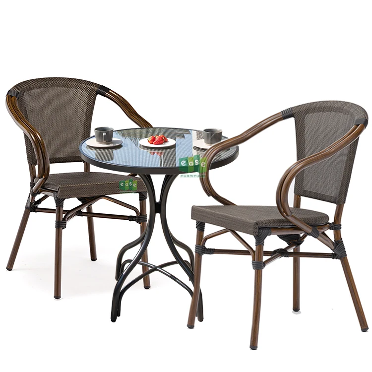 (E8020 + E9972) EASE outdoor restaurant french bistro chairs and table set aluminum