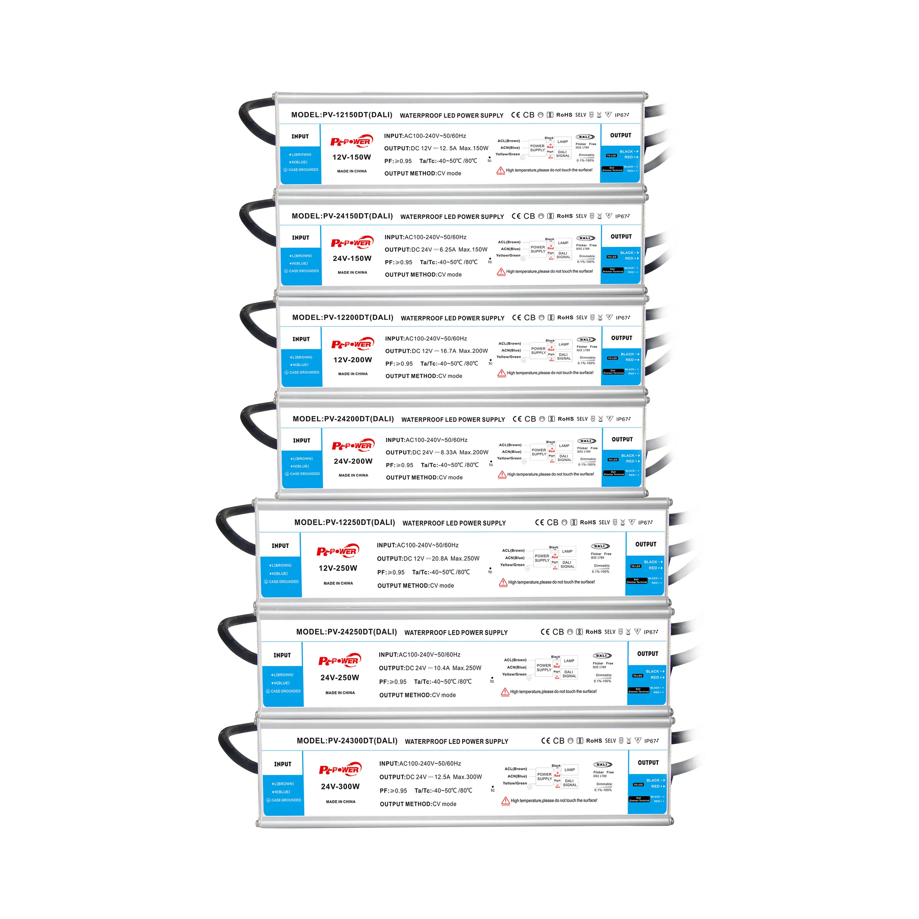 150W 200W 250W 300W 12V 24V Constant Voltage DALI Dimmable IP67 Waterproof LED Driver For Outdoor Lighting Equipment