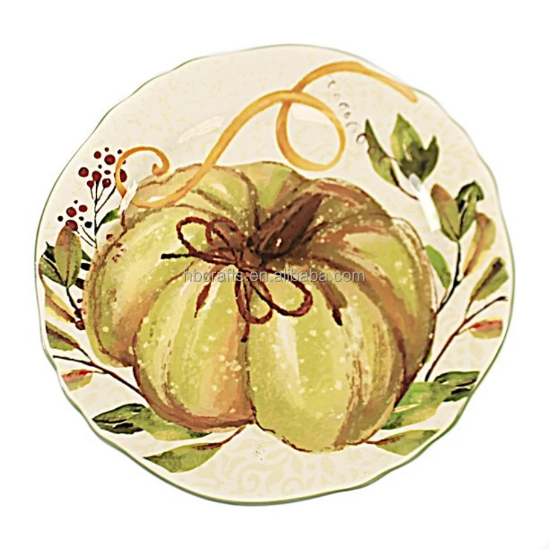 Wholesale Halloween Ceramic Creative Pumpkin Decal Ceramic Round Plates Dish