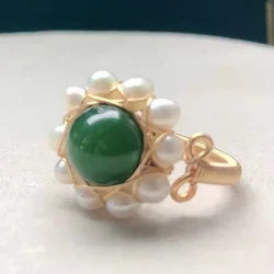 Ручная работа 14K позолоченные жемчужины исцеляющий Кристалл Камень Нефритовая проволока бисерные кольца регулируемые открытые пальцы ювелирные изделия