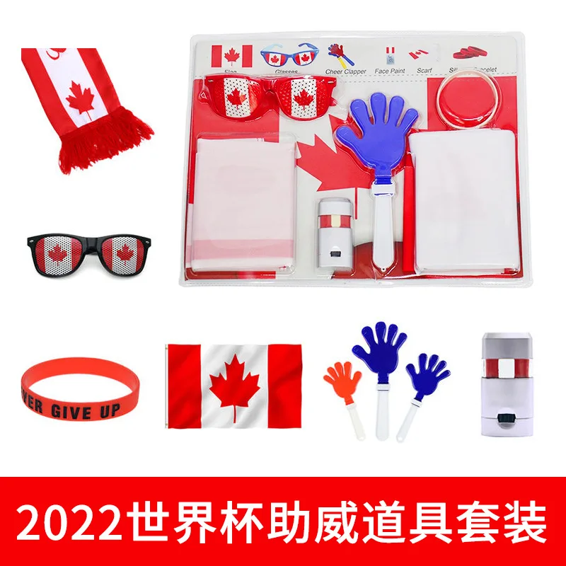 Qatar World Cup Football Soccer Party Fans Prop Kit Accessories Scarf Flag Bracelet Glasses Face Color Fans Cheering Items