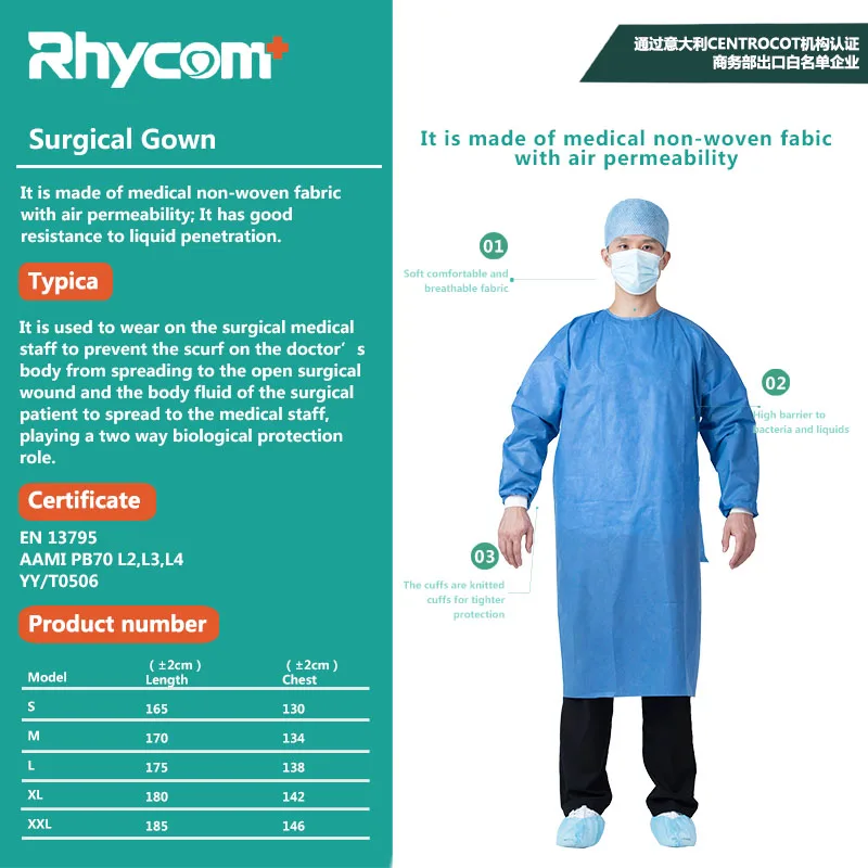Rhycom 45g sms surgical gown hospital non woven disposable medical gown
