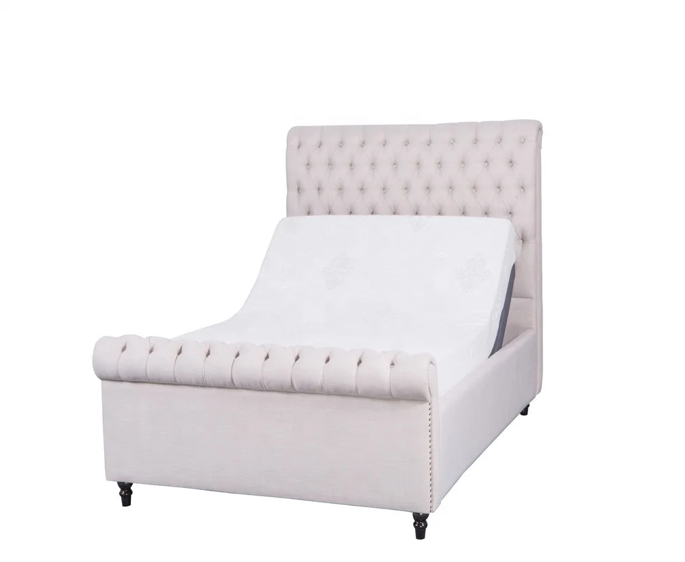 Fabric Upholstered Bed Button Tufted High Headboard for Home Furniture