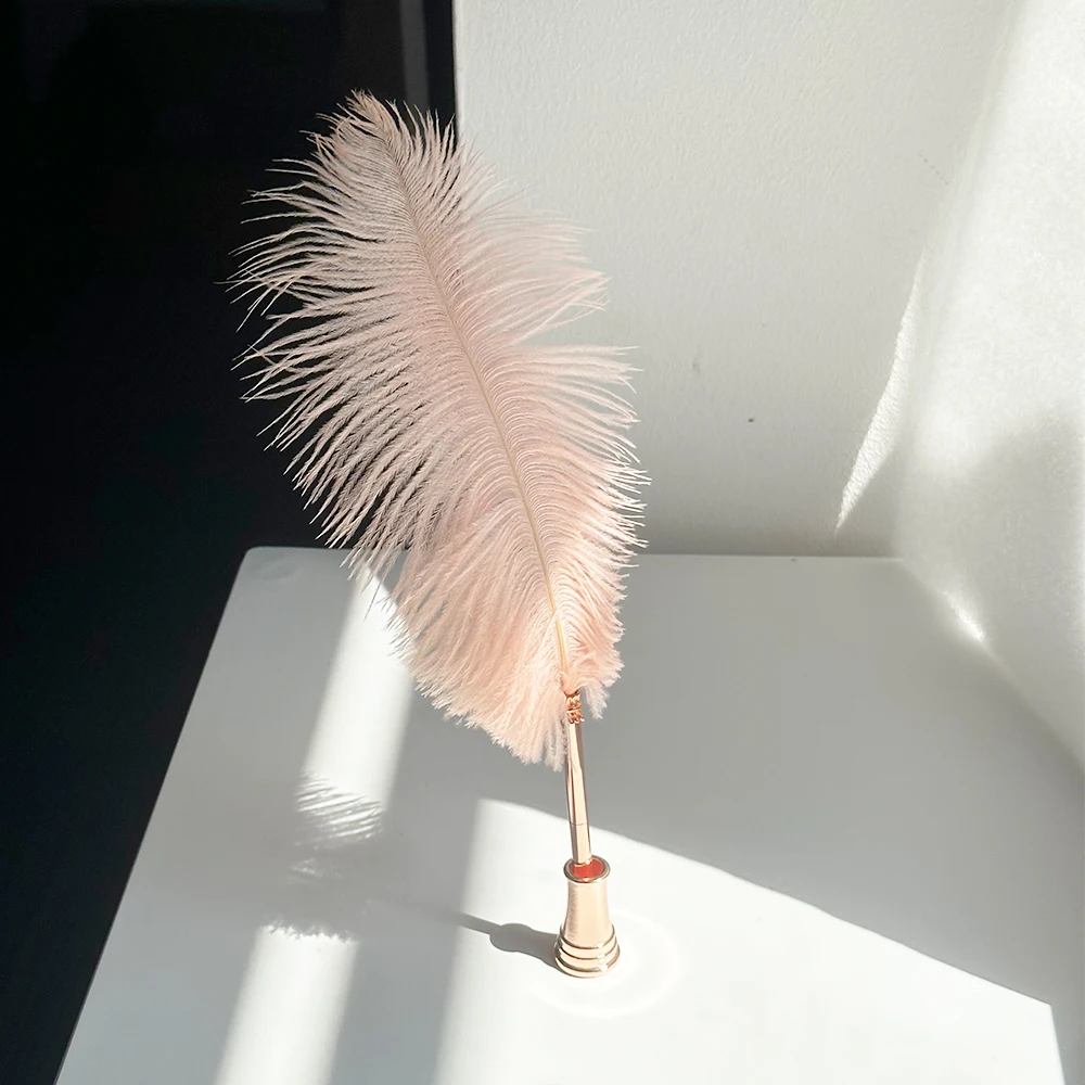 Factory Price Natural Real Calligraphy Feather Ballpoint Pen Ostrich Feather Support Custom for Wedding