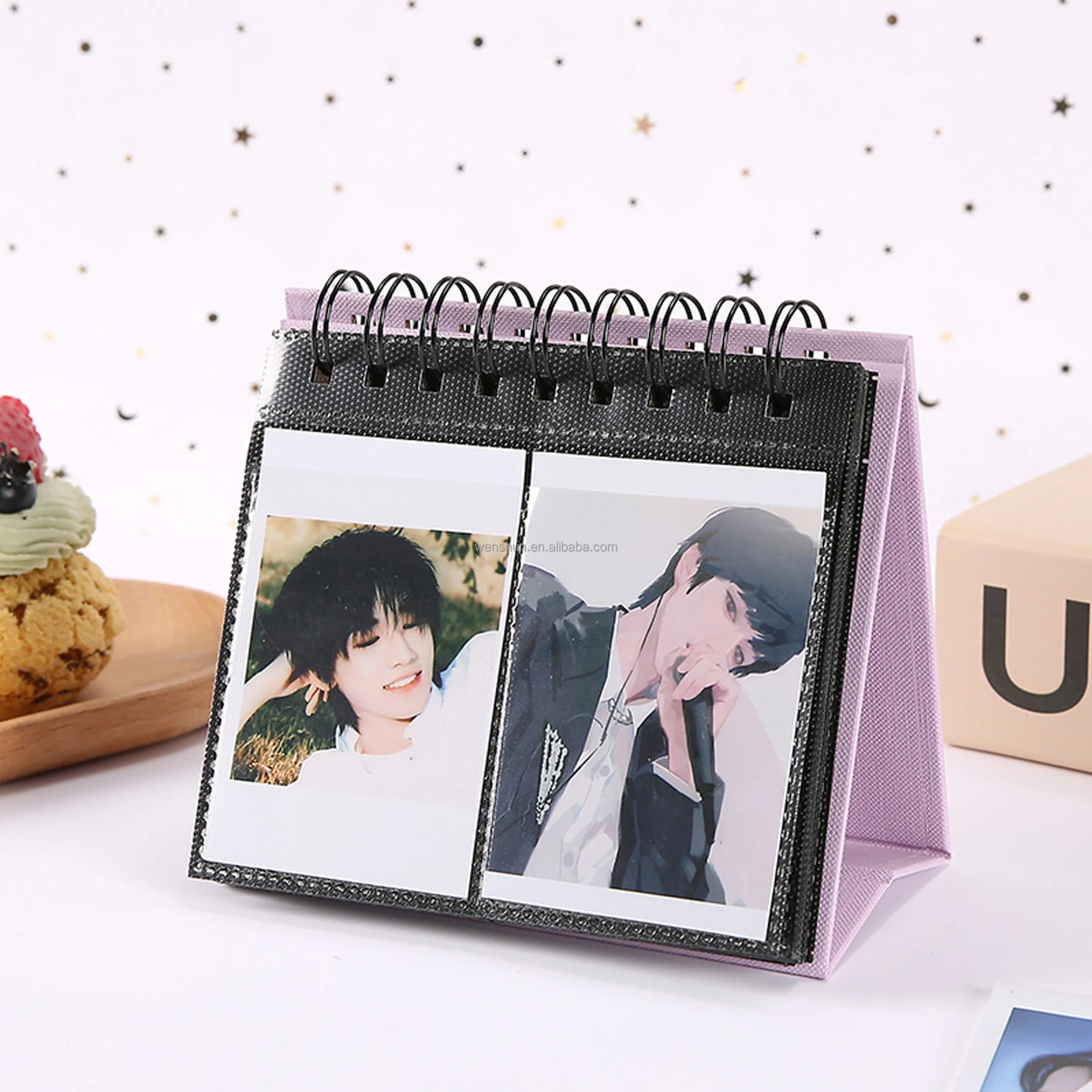 Desktop Photocard Binder Display Mini Photos Album Desk Calendar Standing with Pockets for Photos