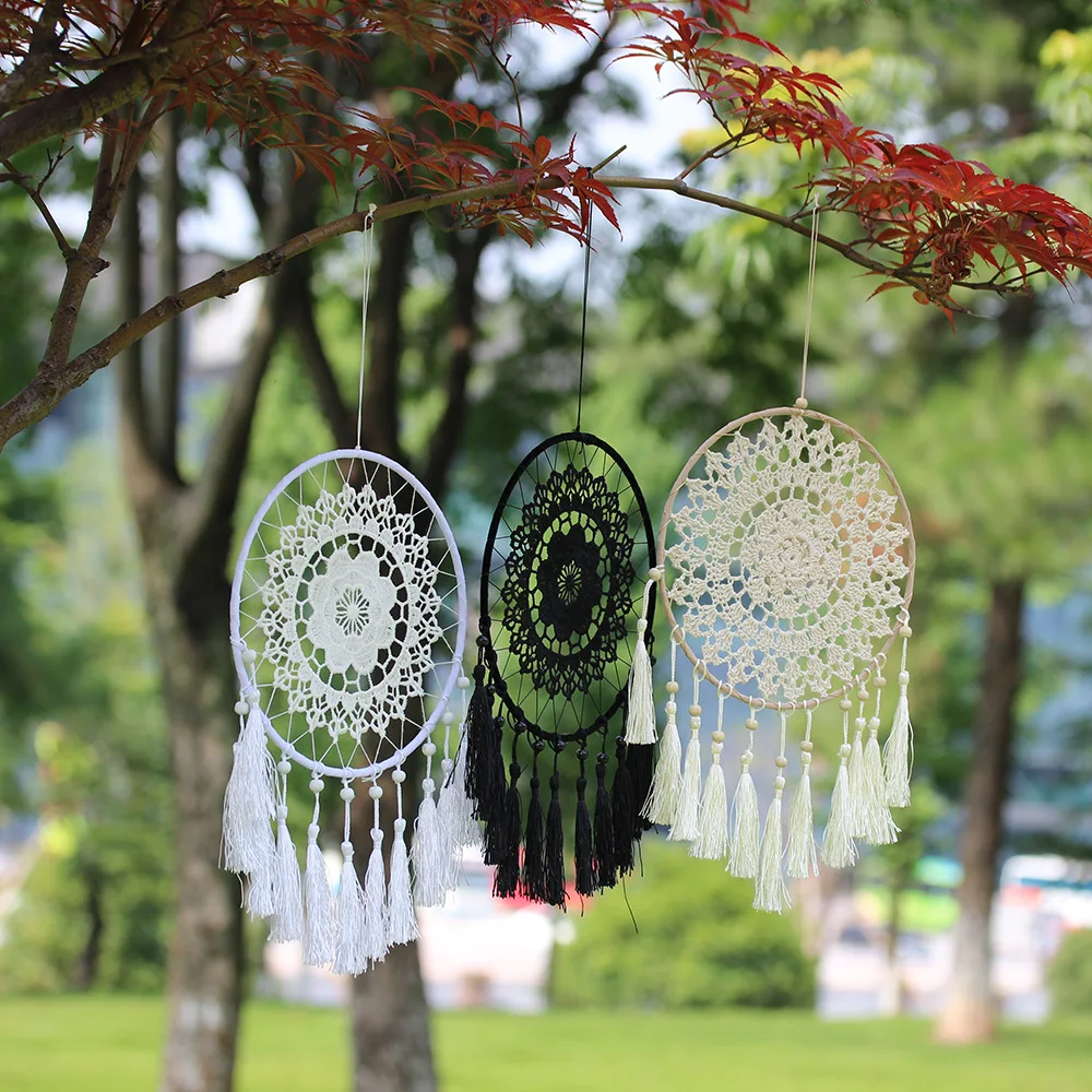 Handmade Hook Flower Tassel Dream Catcher Net Minimalist Office Decoration Nordic Style Wall Art Dream Catcher Birthday Gift