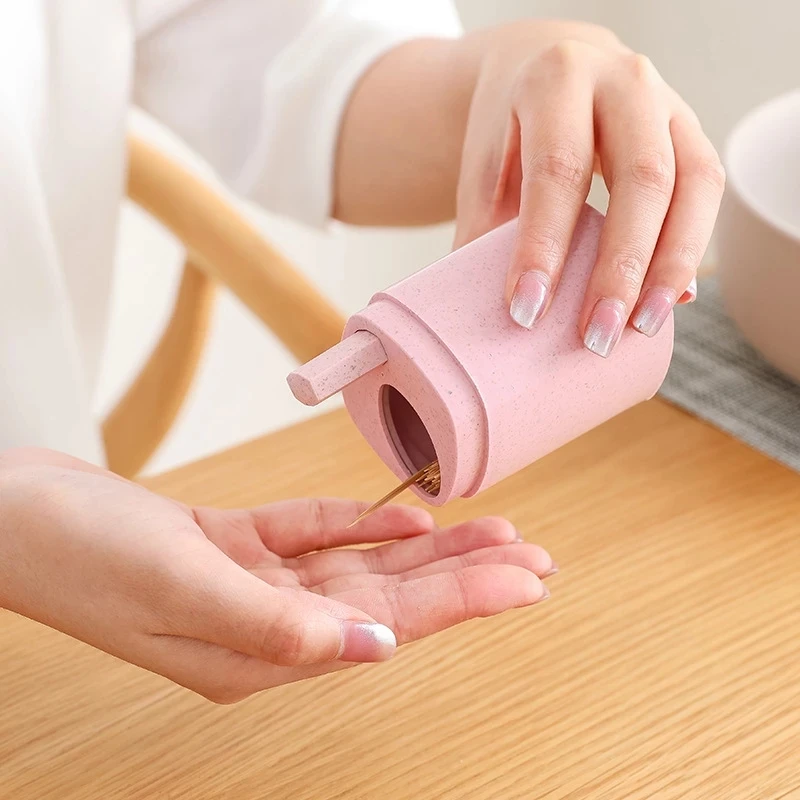 Automatic Toothpick Box Wheat Straw Toothpick Holder Container Portable Pop-up Toothpick Dispenser Box