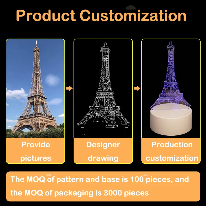 3D Acrylic Night Lights Visual Creative LED Desk Lamp Remote Control and Touch Control 7 16 Colors USB  Plug Battery Powered