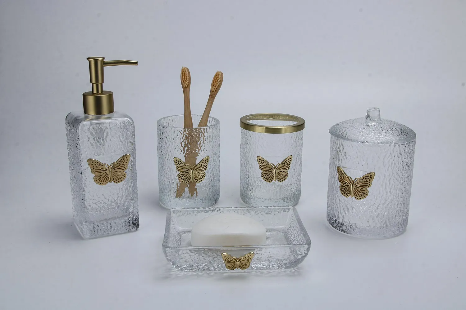 High Quality Luxury Glass Bathroom Accessories Set Eco-Friendly Metal Zinc Hot Sale for Home & Hotel Decor Boxed Toilet Cup
