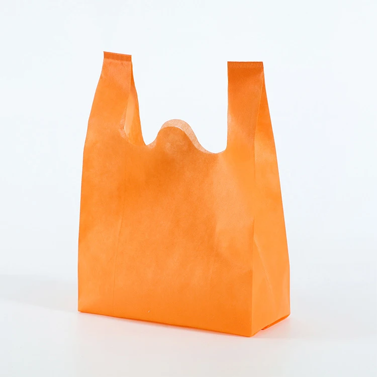 Custom eco friendly non woven vest handle bag non woven t shirt bag d cut w cut non woven bag