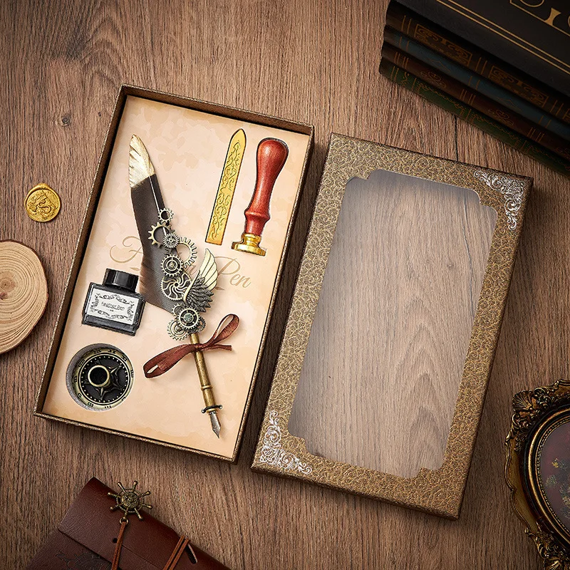 English Calligraphy feather fountain pen Huaqi HPD02  ink dip pen set feather quill pen For home decoration