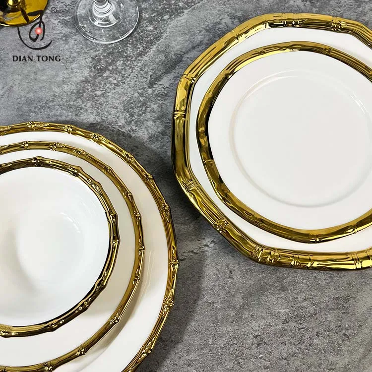 Tableware Restaurant Dinnerware Gold White Porcelain Plate Wedding Dishes Ceramic Dinner Set Luxury Dinner Plates And Bowls Set