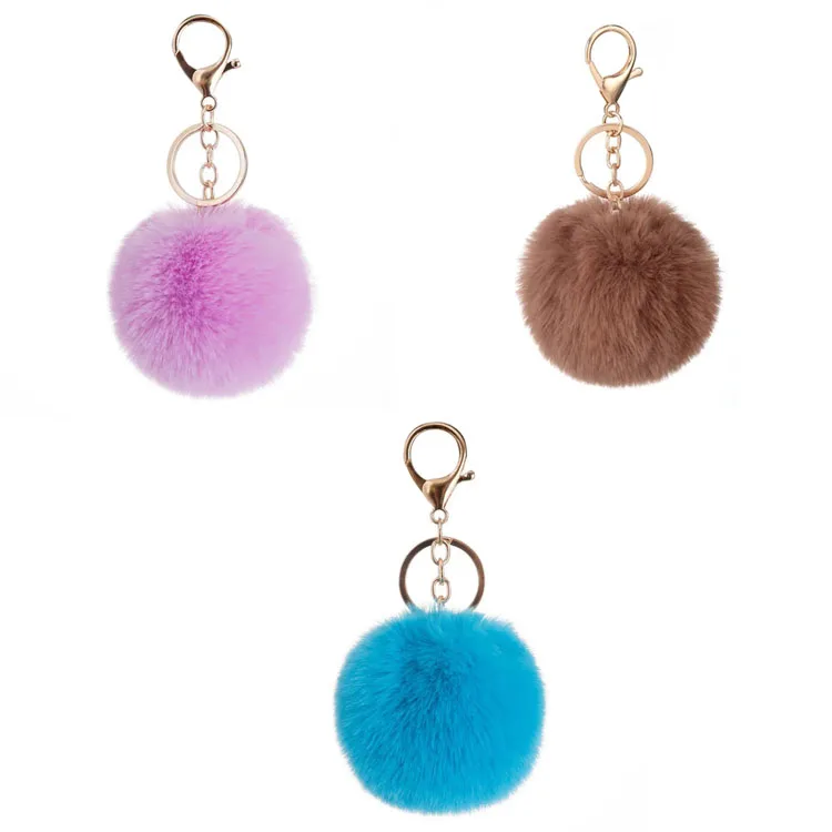 Multicolor Fur Ball Keychains Pompom Bulk Furball Puffballs Key Chains