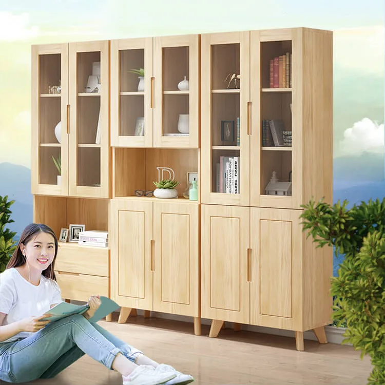 Modern living room furniture bookcase with glass doors model