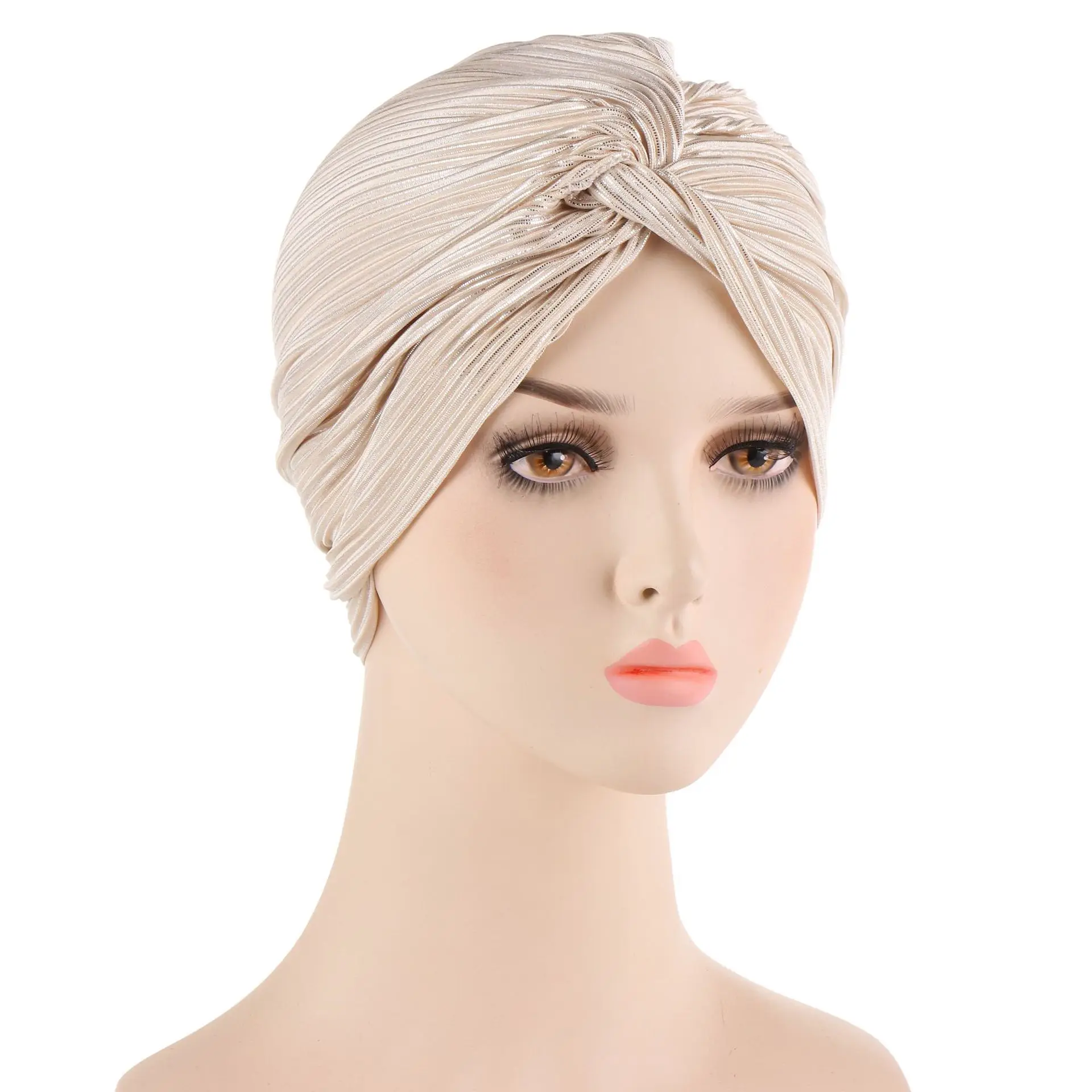 Women Shine Silver Gold Knot Twist Turban Headbands Cap Autumn Winter Warm Headwear Casual Streetwear Female Muslim Indian Hats
