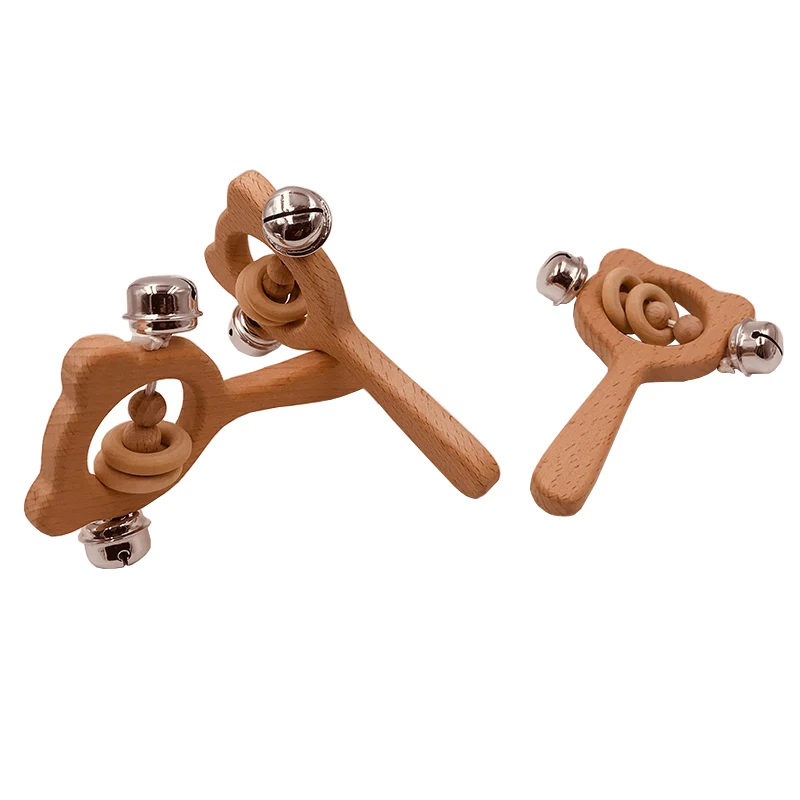 Organic Wood Montessori Styled Baby Rattle Grasping Teething Toy for Toddlers Natural Toys