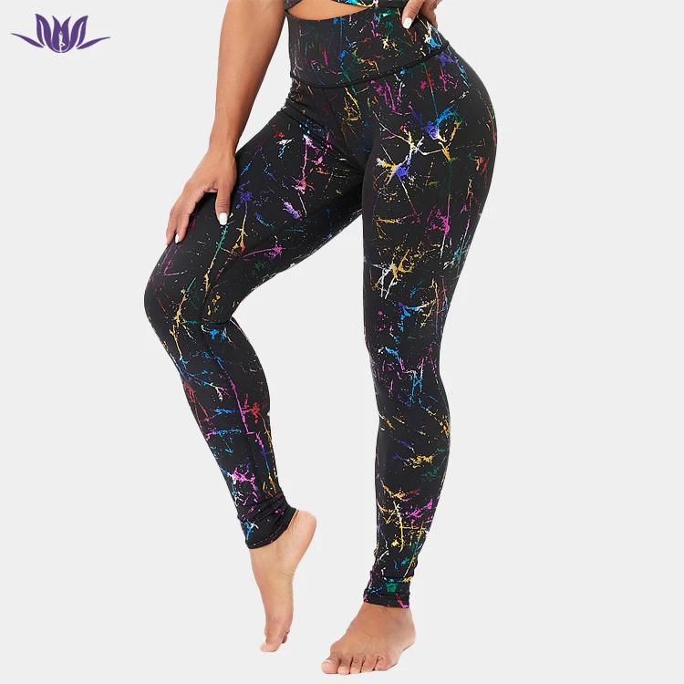 Custom Polyester & Spandex Sports Tights Splatter Neon Workout Leggings for Women