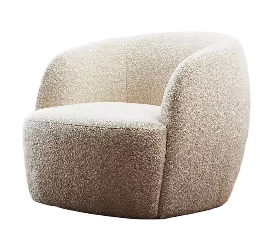 Modern Nordic Luxury Living Hotel Lounge Furniture Armchair Tub Boucle Chair Fabric Single Sofa Swivel Accent Chair