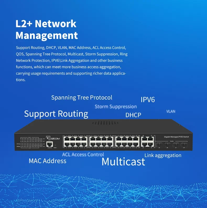 OEM Factory layer 2 network switch 24 port managed gigabit PoE Switch For CCTV IP Camera